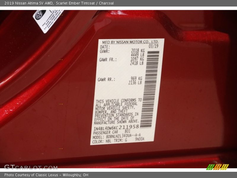 Scarlet Ember Tintcoat / Charcoal 2019 Nissan Altima SV AWD