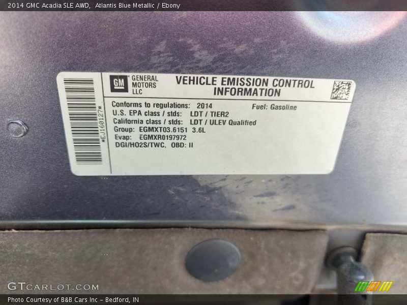 Atlantis Blue Metallic / Ebony 2014 GMC Acadia SLE AWD