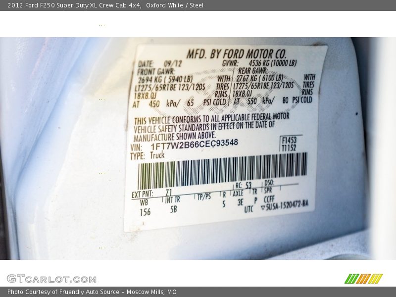 Oxford White / Steel 2012 Ford F250 Super Duty XL Crew Cab 4x4