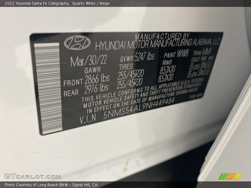 Quartz White / Beige 2022 Hyundai Santa Fe Calligraphy