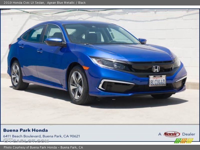 Agean Blue Metallic / Black 2019 Honda Civic LX Sedan