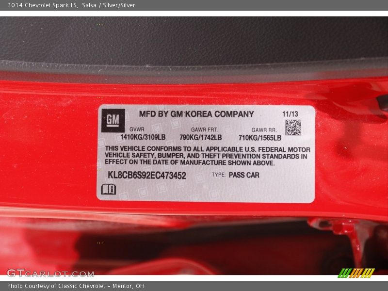 Salsa / Silver/Silver 2014 Chevrolet Spark LS