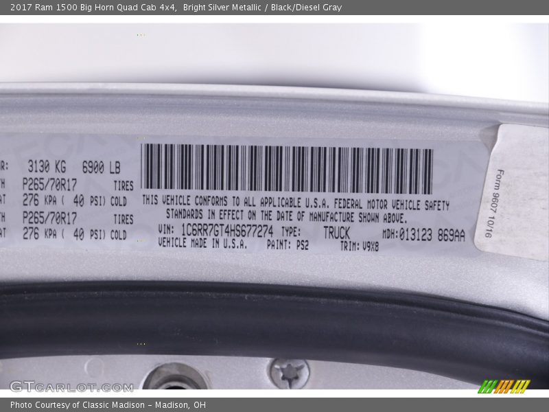 Bright Silver Metallic / Black/Diesel Gray 2017 Ram 1500 Big Horn Quad Cab 4x4
