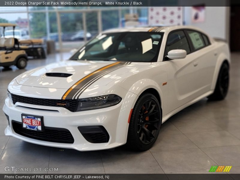 Front 3/4 View of 2022 Charger Scat Pack Widebody Hemi Orange