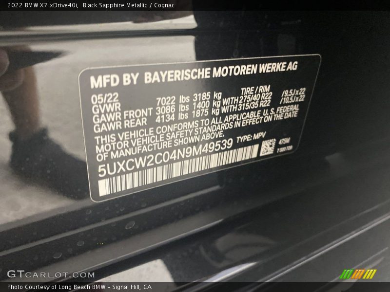 Black Sapphire Metallic / Cognac 2022 BMW X7 xDrive40i