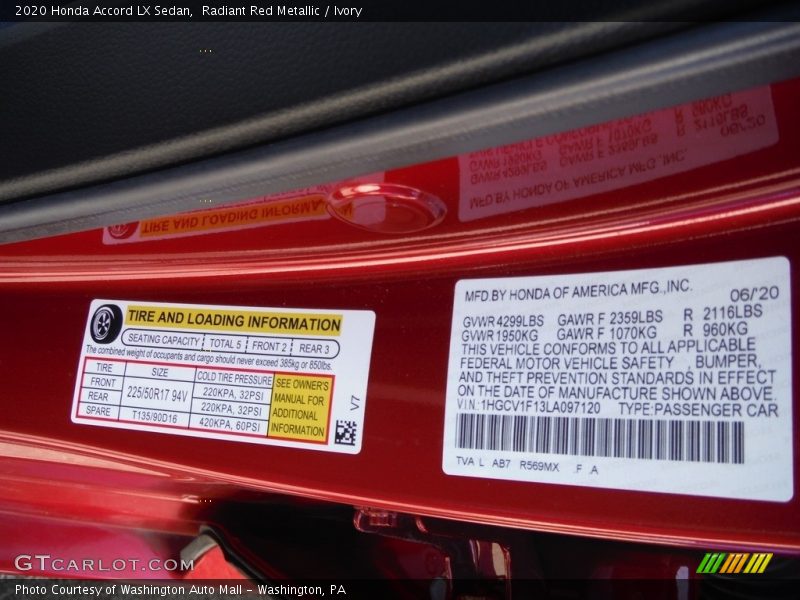 Radiant Red Metallic / Ivory 2020 Honda Accord LX Sedan