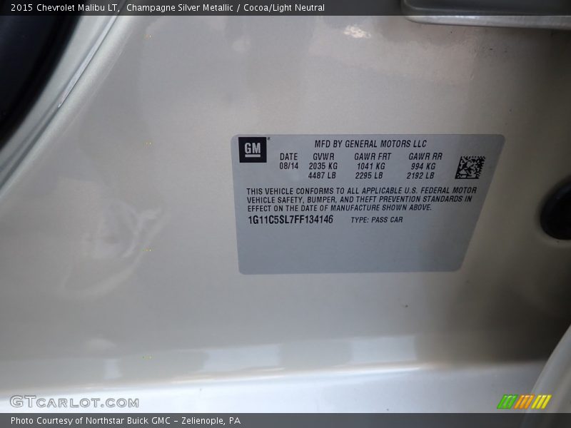 Champagne Silver Metallic / Cocoa/Light Neutral 2015 Chevrolet Malibu LT