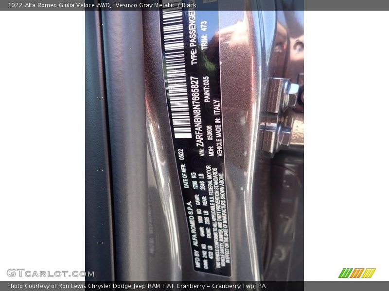 2022 Giulia Veloce AWD Vesuvio Gray Metallic Color Code 473