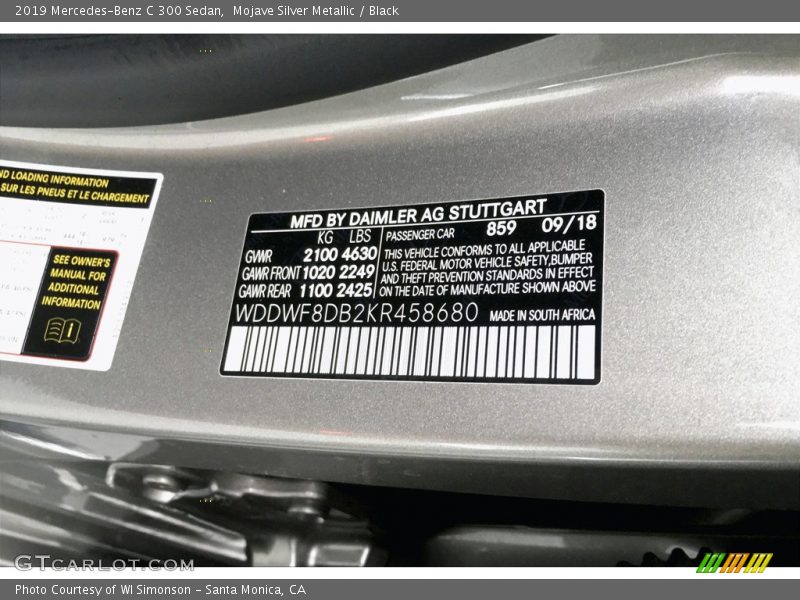 Mojave Silver Metallic / Black 2019 Mercedes-Benz C 300 Sedan