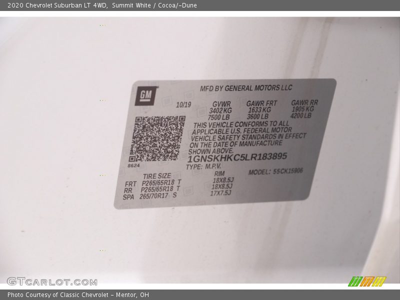 Summit White / Cocoa/­Dune 2020 Chevrolet Suburban LT 4WD