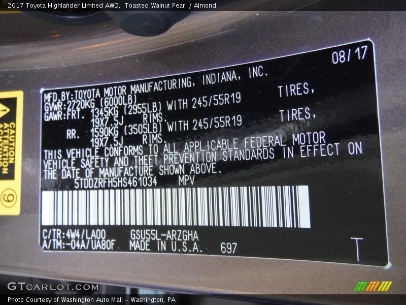 Toasted Walnut Pearl / Almond 2017 Toyota Highlander Limited AWD