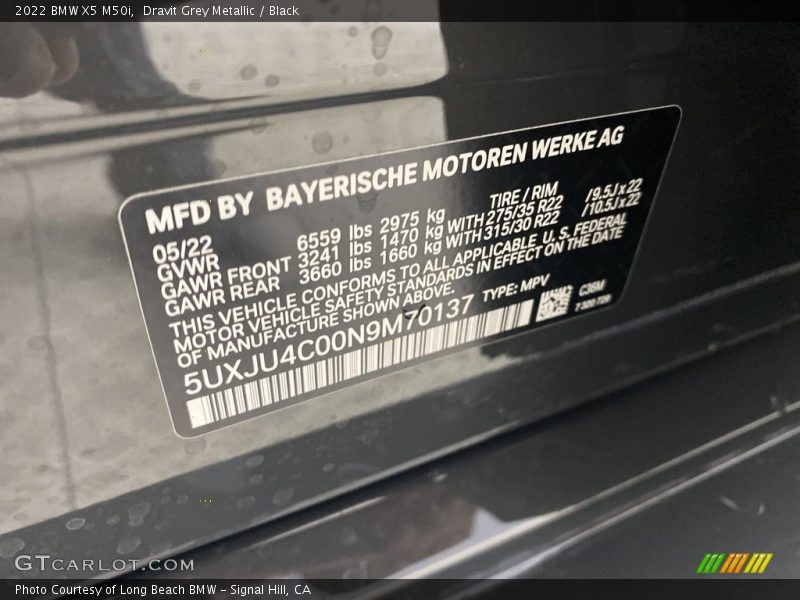 Dravit Grey Metallic / Black 2022 BMW X5 M50i