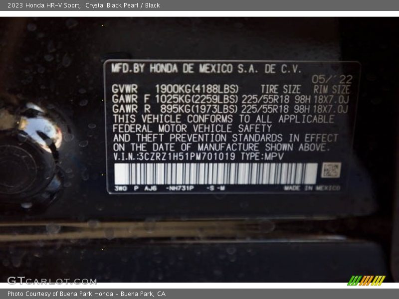 2023 HR-V Sport Crystal Black Pearl Color Code NH731P