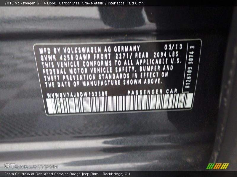Carbon Steel Gray Metallic / Interlagos Plaid Cloth 2013 Volkswagen GTI 4 Door