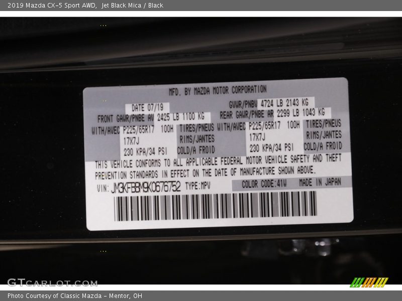 Jet Black Mica / Black 2019 Mazda CX-5 Sport AWD