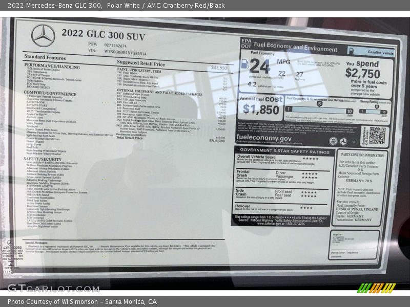  2022 GLC 300 Window Sticker