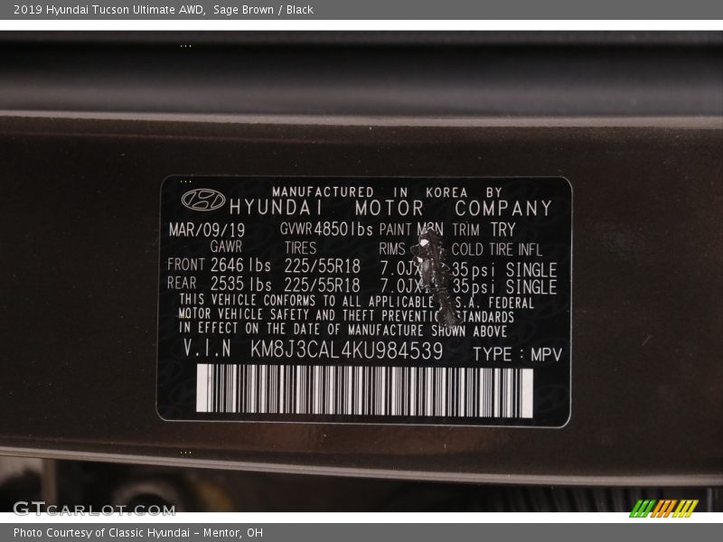 Sage Brown / Black 2019 Hyundai Tucson Ultimate AWD