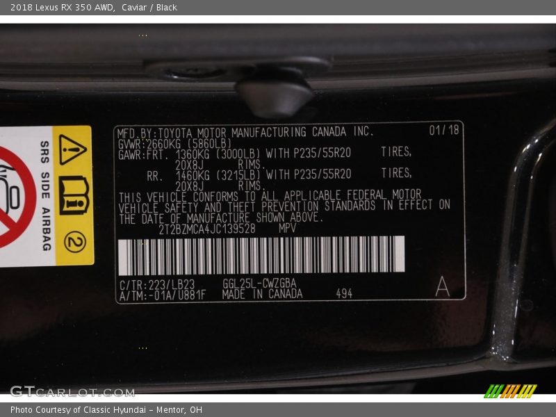 Caviar / Black 2018 Lexus RX 350 AWD