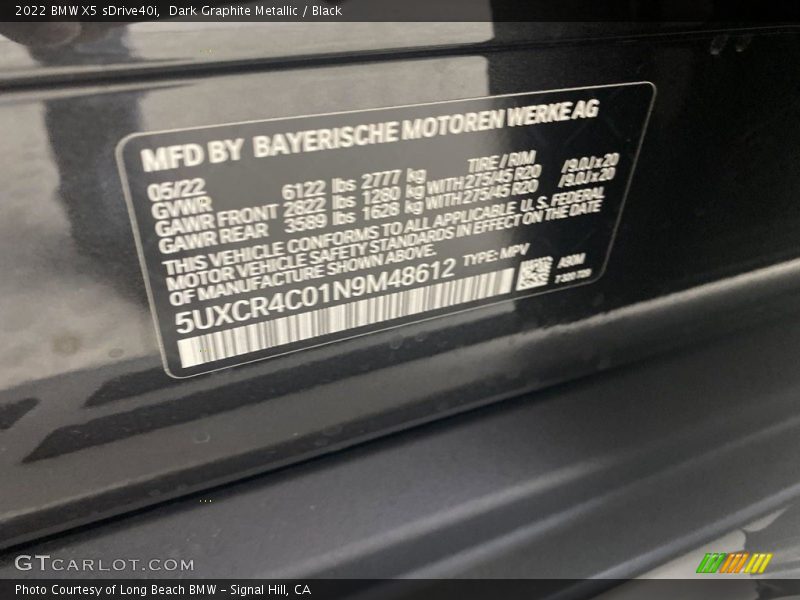 Dark Graphite Metallic / Black 2022 BMW X5 sDrive40i