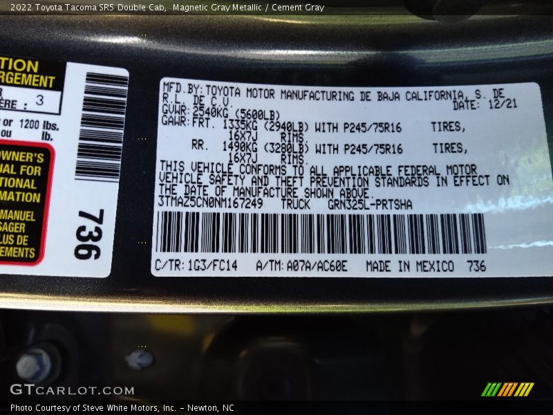 2022 Tacoma SR5 Double Cab Magnetic Gray Metallic Color Code 1G3