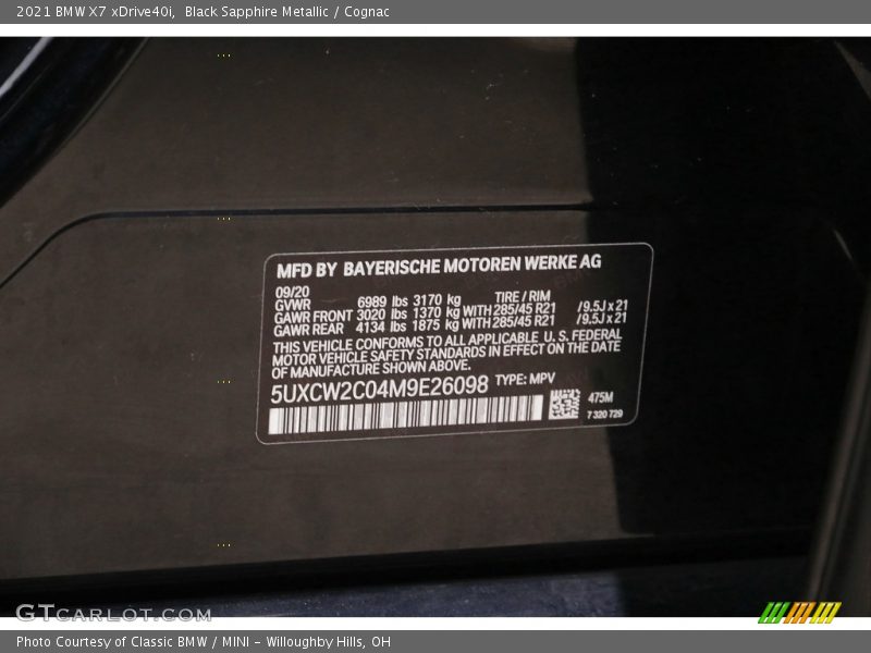 Black Sapphire Metallic / Cognac 2021 BMW X7 xDrive40i