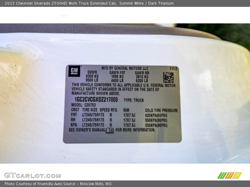 Summit White / Dark Titanium 2013 Chevrolet Silverado 2500HD Work Truck Extended Cab