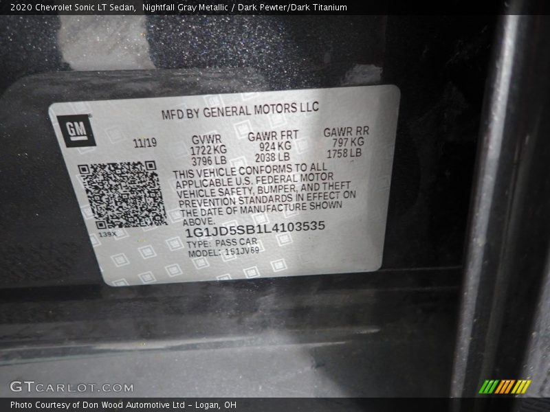 Nightfall Gray Metallic / Dark Pewter/Dark Titanium 2020 Chevrolet Sonic LT Sedan