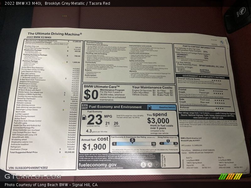  2022 X3 M40i Window Sticker