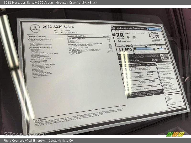 Mountain Gray Metallic / Black 2022 Mercedes-Benz A 220 Sedan