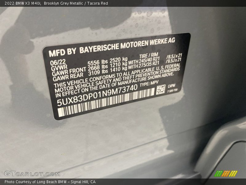 Brooklyn Grey Metallic / Tacora Red 2022 BMW X3 M40i
