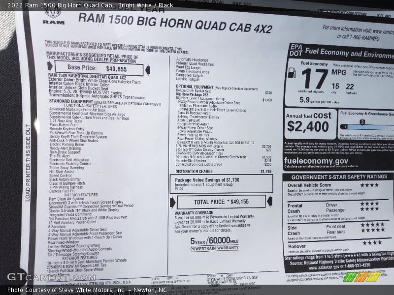 Bright White / Black 2022 Ram 1500 Big Horn Quad Cab