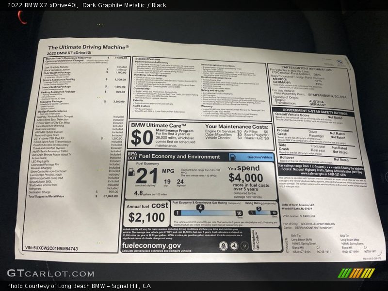 Dark Graphite Metallic / Black 2022 BMW X7 xDrive40i