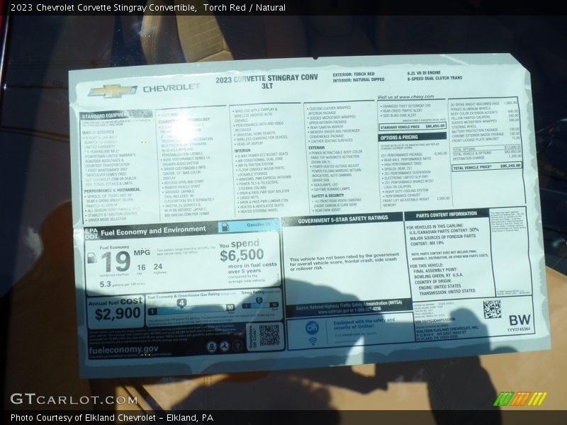 2023 Corvette Stingray Convertible Window Sticker