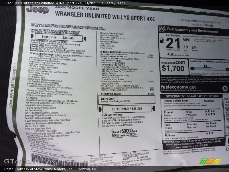 Hydro Blue Pearl / Black 2022 Jeep Wrangler Unlimited Willys Sport 4x4