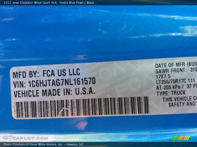 Hydro Blue Pearl / Black 2022 Jeep Gladiator Willys Sport 4x4