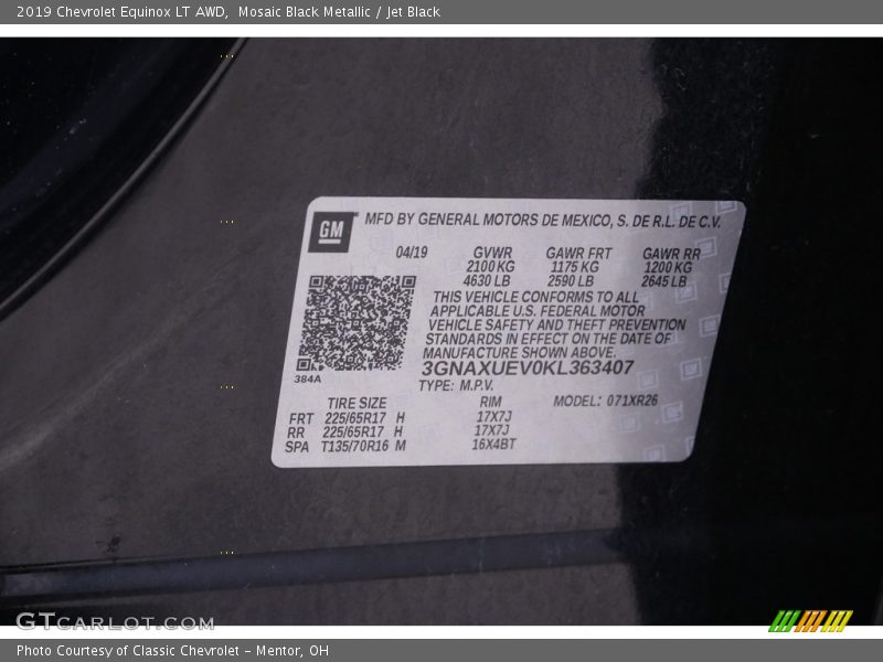 Mosaic Black Metallic / Jet Black 2019 Chevrolet Equinox LT AWD