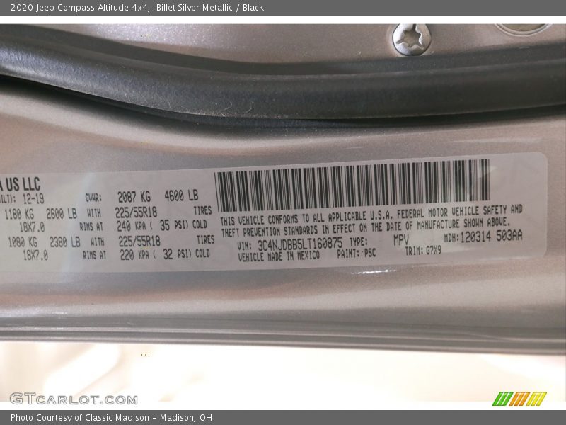 Billet Silver Metallic / Black 2020 Jeep Compass Altitude 4x4