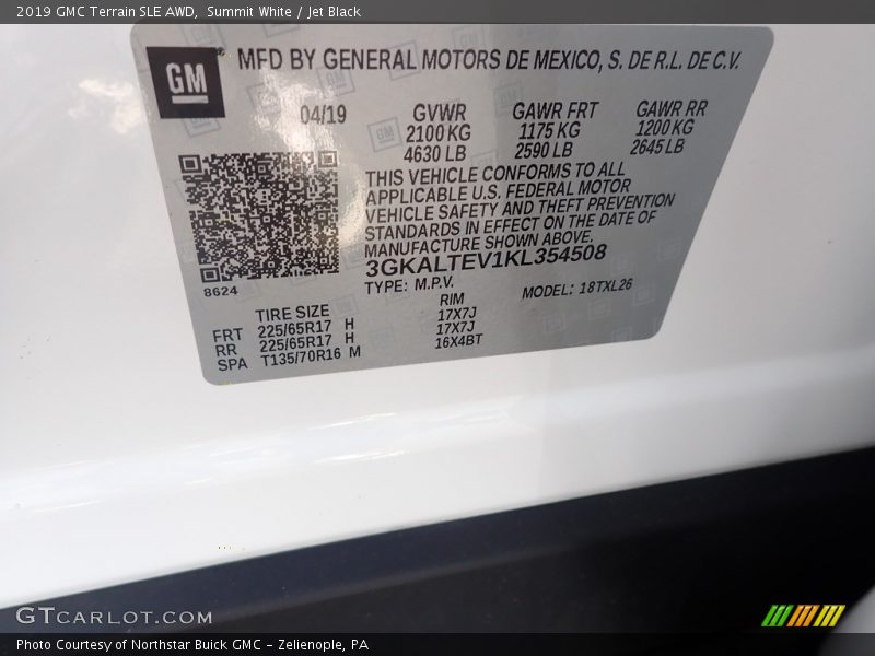 Summit White / Jet Black 2019 GMC Terrain SLE AWD