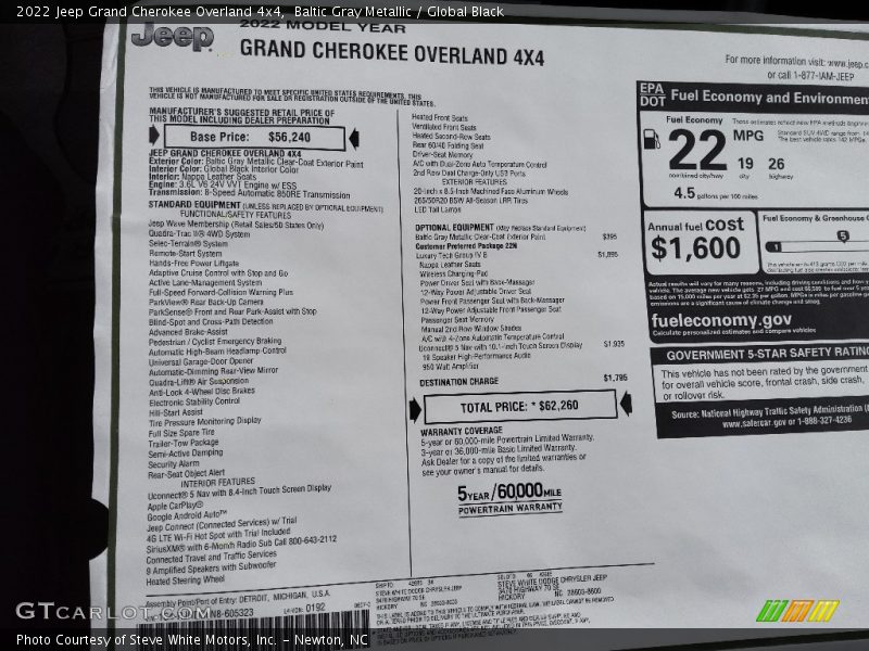 Baltic Gray Metallic / Global Black 2022 Jeep Grand Cherokee Overland 4x4