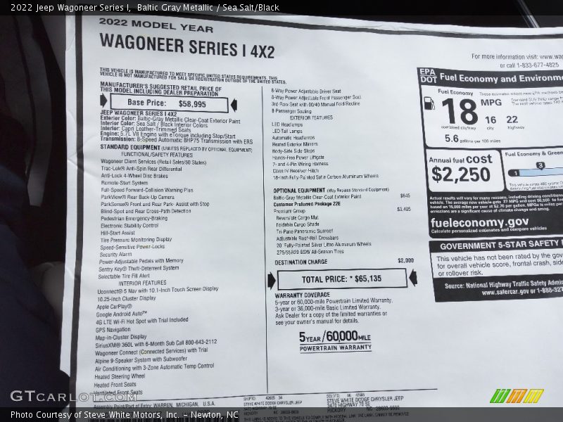  2022 Wagoneer Series I Window Sticker