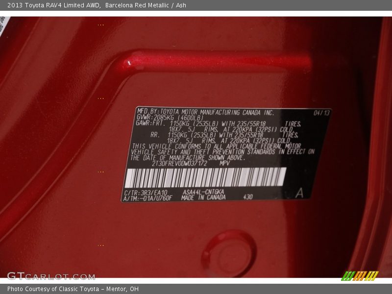 Barcelona Red Metallic / Ash 2013 Toyota RAV4 Limited AWD