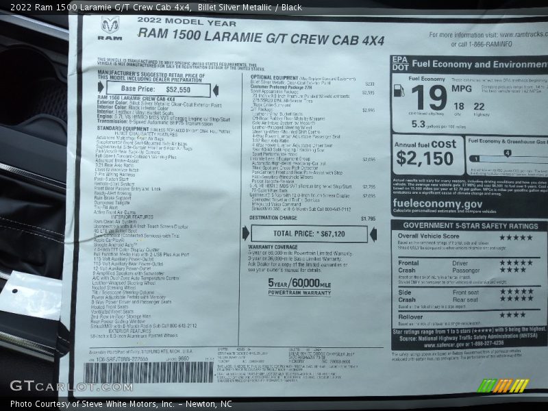  2022 1500 Laramie G/T Crew Cab 4x4 Window Sticker