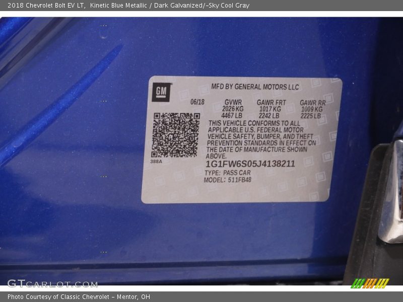 Kinetic Blue Metallic / Dark Galvanized/­Sky Cool Gray 2018 Chevrolet Bolt EV LT