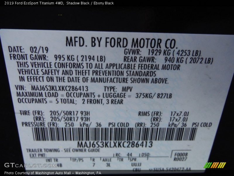 Shadow Black / Ebony Black 2019 Ford EcoSport Titanium 4WD