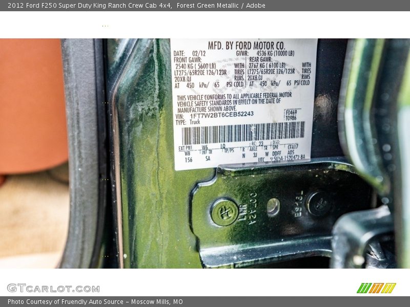 Forest Green Metallic / Adobe 2012 Ford F250 Super Duty King Ranch Crew Cab 4x4