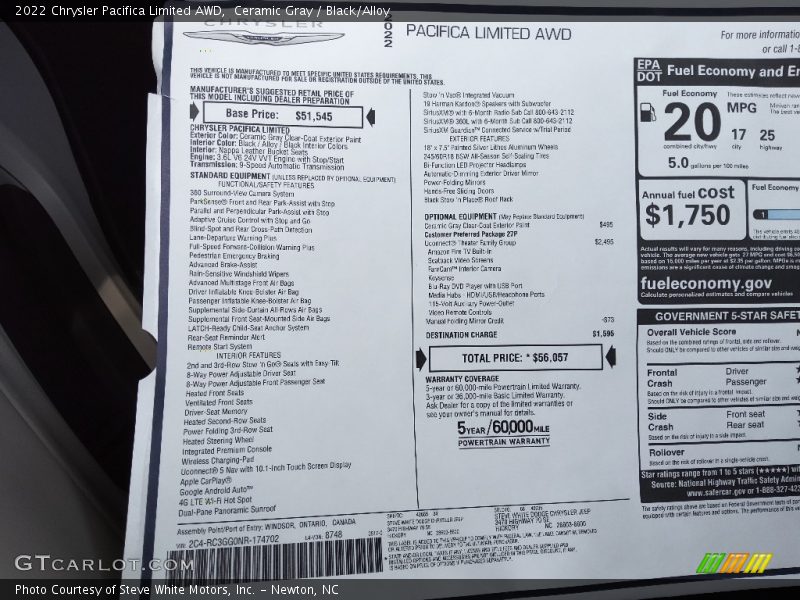 Ceramic Gray / Black/Alloy 2022 Chrysler Pacifica Limited AWD