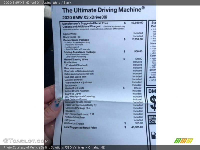  2020 X3 xDrive30i Window Sticker