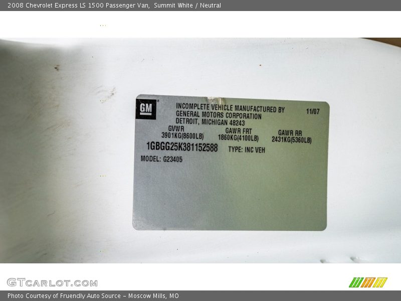 Summit White / Neutral 2008 Chevrolet Express LS 1500 Passenger Van