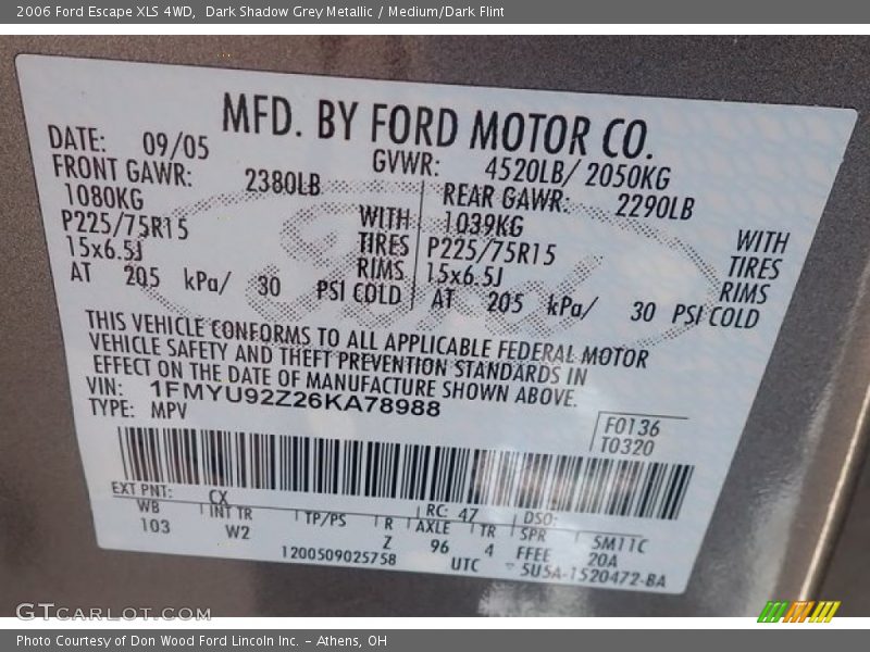 Dark Shadow Grey Metallic / Medium/Dark Flint 2006 Ford Escape XLS 4WD