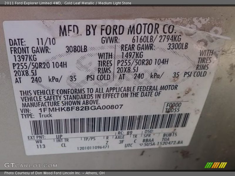Gold Leaf Metallic / Medium Light Stone 2011 Ford Explorer Limited 4WD